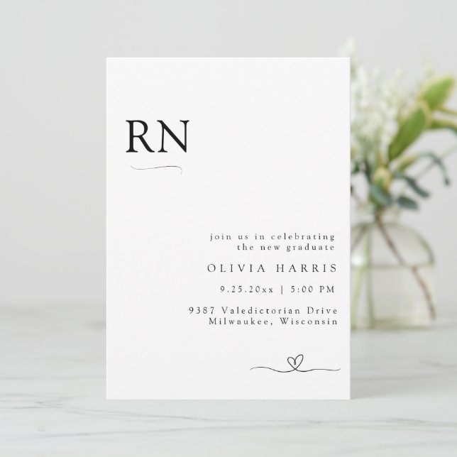 Modern Minimalist Typography Nursing Graduation Invitation (Standing Front)
