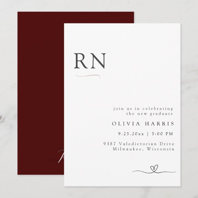 Modern Minimalist Typography Nursing Graduation Invitation (Front/Back)