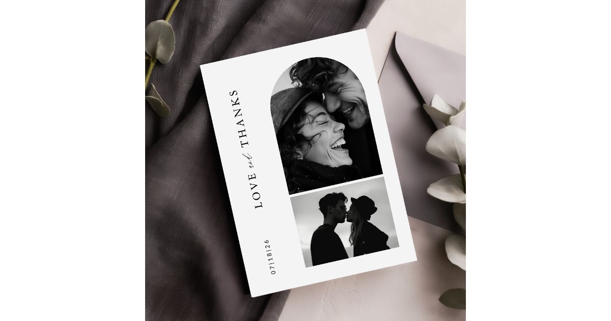 Modern Minimalist Typography Photo Arch Wedding Thank You Card | Zazzle