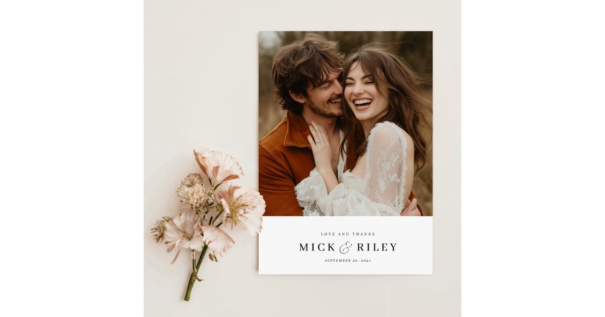 Modern Minimalist Typography Photo Wedding Thank You Card | Zazzle