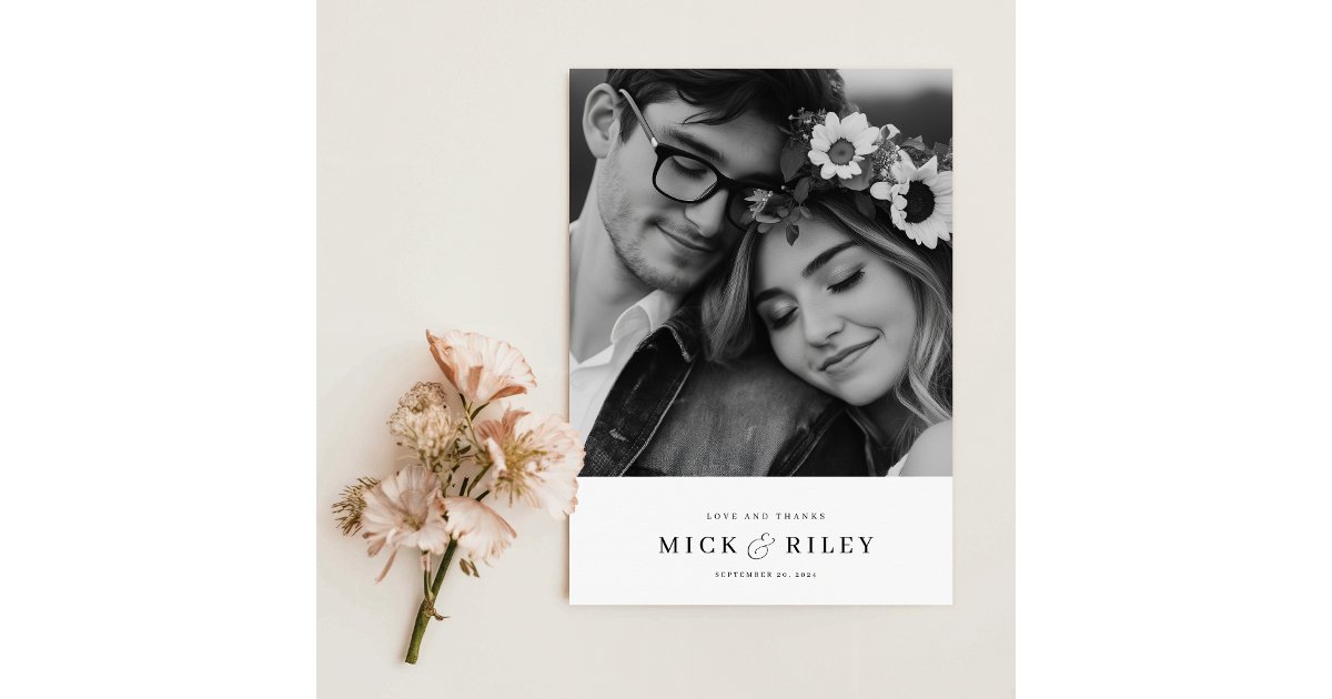 Modern Minimalist Typography Photo Wedding Thank You Card | Zazzle