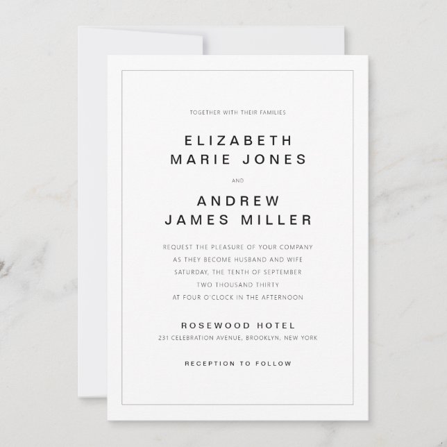 Modern Minimalist Typography Simple Border Wedding Invitation (Front)