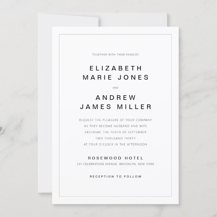 Modern Minimalist Typography Simple Border Wedding Invitation | Zazzle