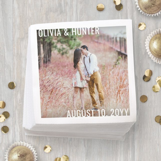 Modern Minimalist Typography Simple Photo Wedding Napkins (Creator Uploaded)