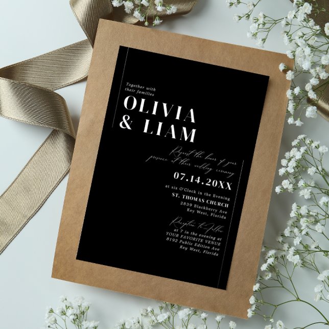 Modern Minimalist Typography Wedding Black Silver  Foil Invitation (Creator Uploaded)
