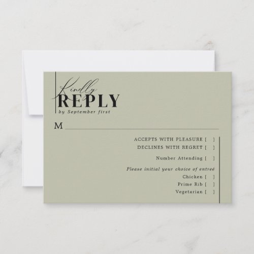 Modern Minimalist Typography Wedding Green Meal RSVP Card