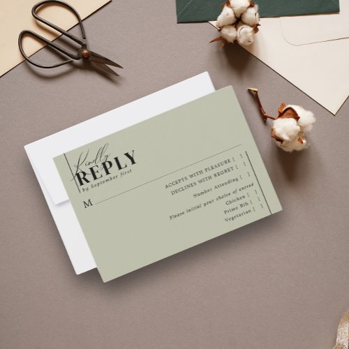 Modern Minimalist Typography Wedding Green Meal RSVP Card