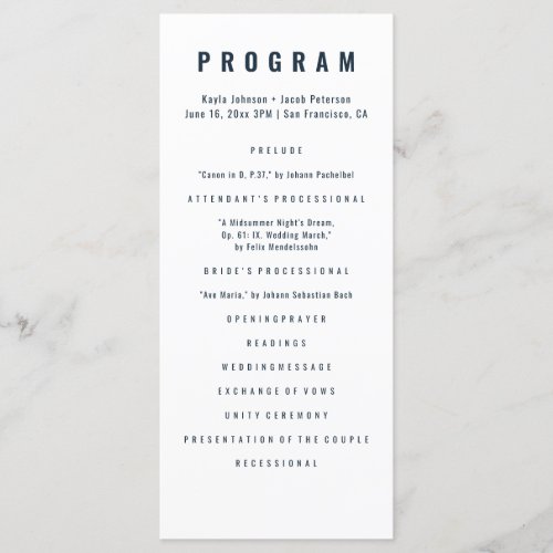 Modern  Minimalist Typography Wedding Program