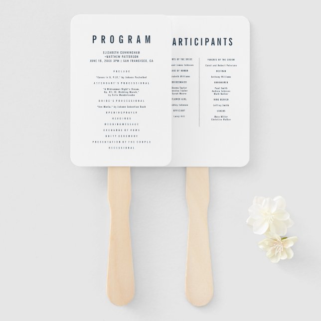 Modern + Minimalist Typography Wedding Program Hand Fan (Front and Back)