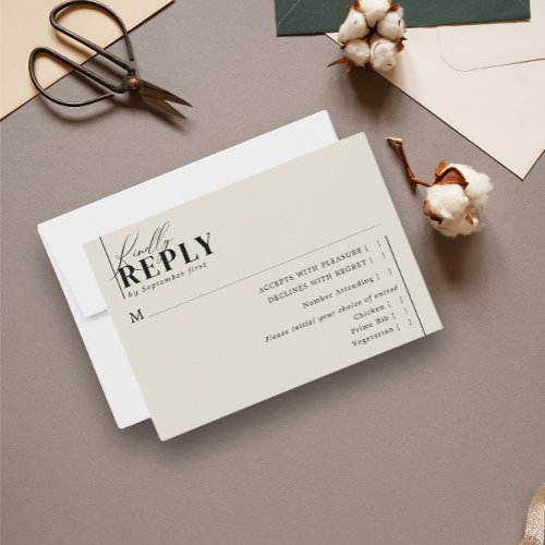 Modern Minimalist Typography Wedding Taupe Meal RSVP Card