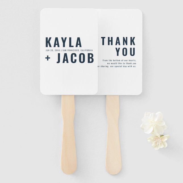 Modern + Minimalist Typography Wedding Thank You Hand Fan (Front and Back)