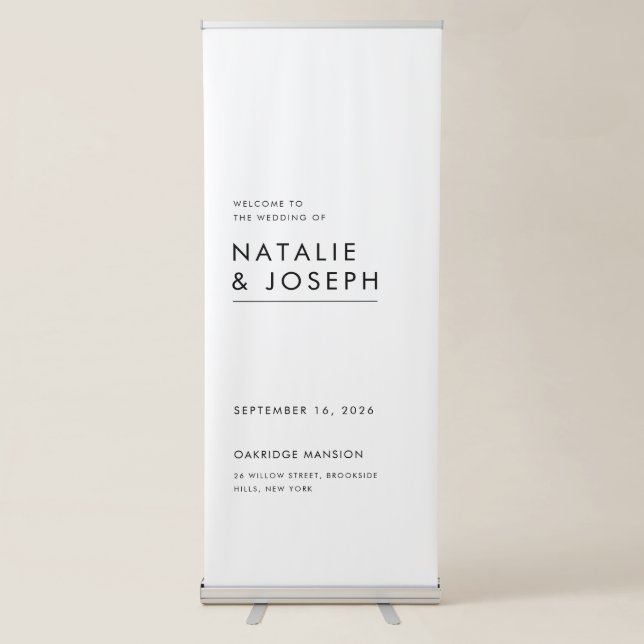 Modern Minimalist Typography Wedding Welcome Retractable Banner (Front)