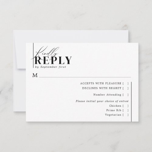 Modern Minimalist Typography Wedding White Meal  RSVP Card