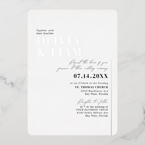 Modern Minimalist Typography Wedding White Silver