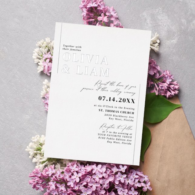 Modern Minimalist Typography Wedding White Silver Foil Invitation (Creator Uploaded)