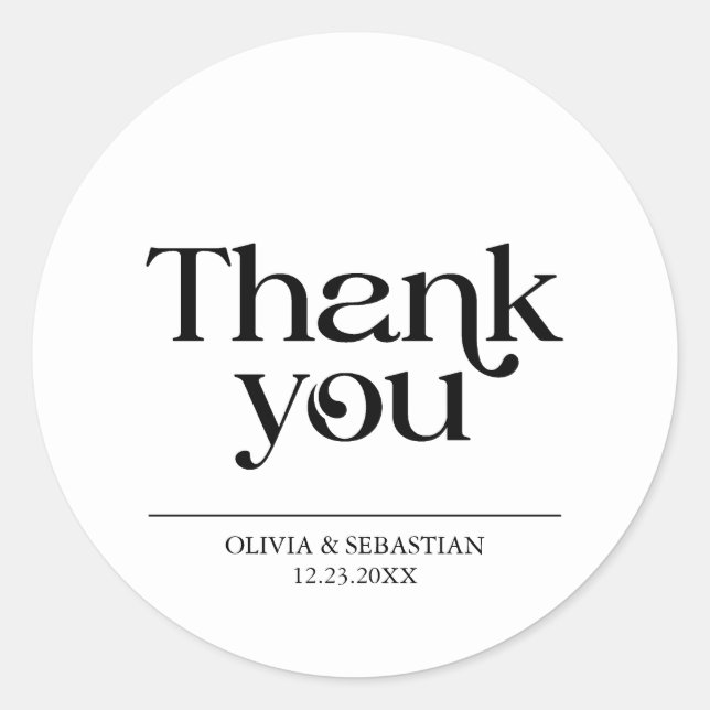 Modern Minimalist Typography White Wedding Classic Round Sticker (Front)