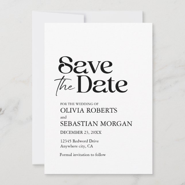 Modern Minimalist Typography White Wedding Save The Date (Front)