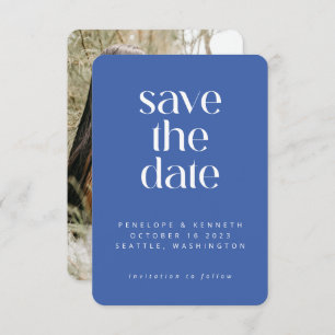 Modern Minimalist Ultramarine Blue Simple Photo Save The Date