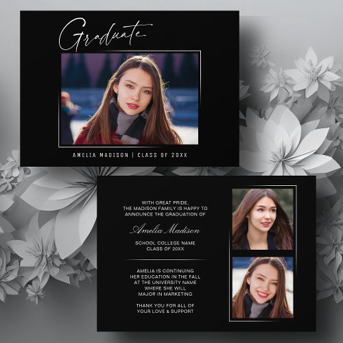 Modern Minimalist Unique Ink Script 3 Photo Grad Announcement