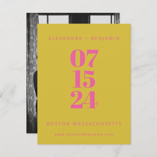 Modern Minimalist Unique Pink Yellow Full Photo Save The Date