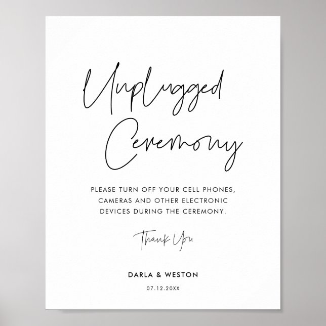 Modern minimalist Unplugged ceremony poster (Front)