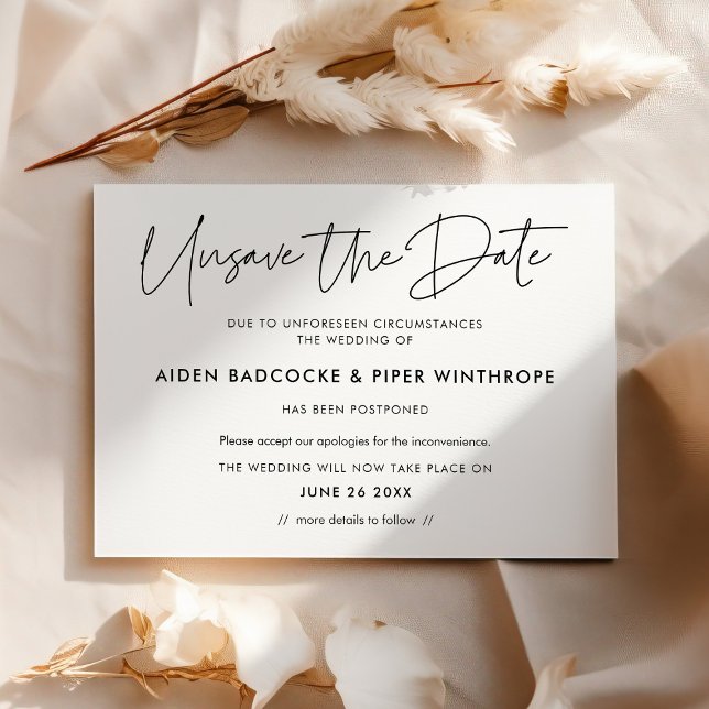 Modern minimalist Unsave the date wedding update Invitation (Creator Uploaded)