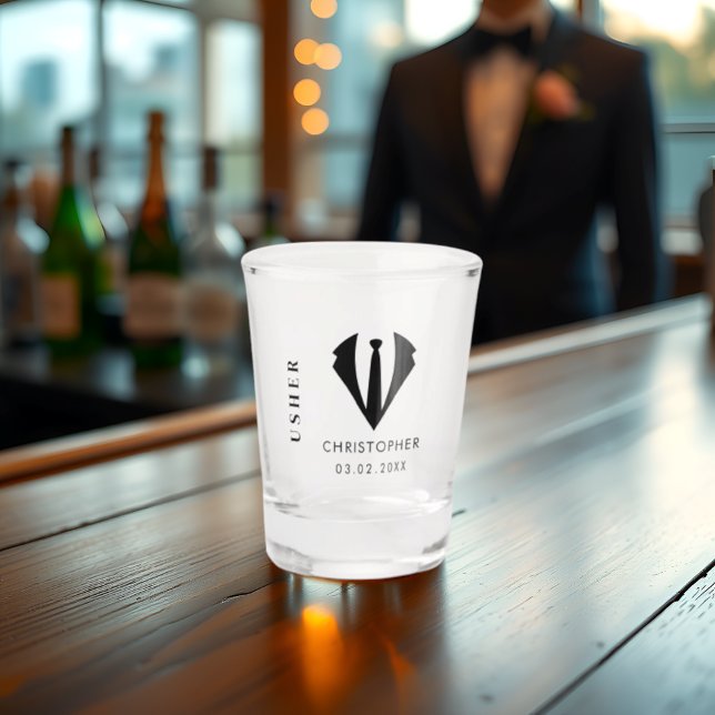 Modern Minimalist Usher Name Wedding Party Gift Shot Glass (Creator Uploaded)