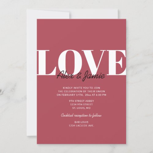 Modern Minimalist Valentine LOVE Wedding Invitation