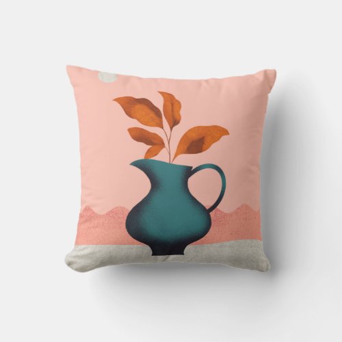 Modern Minimalist Vase with Leaves Art Print Throw Pillow