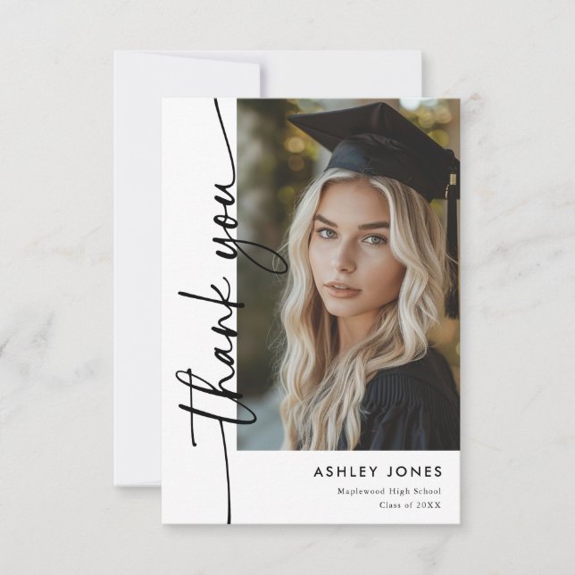 Modern Minimalist Vertical Photo Graduation Thank You Card (Front)