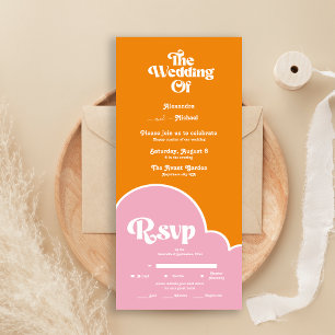 Modern Minimalist Vibrand Orange and Pink Wedding All In One Invitation