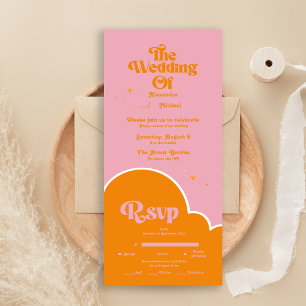 Modern Minimalist Vibrand Orange and Pink Wedding  All In One Invitation