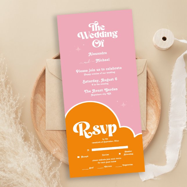 Modern Minimalist Vibrand Orange and Pink Wedding  All In One Invitation (Creator Uploaded)