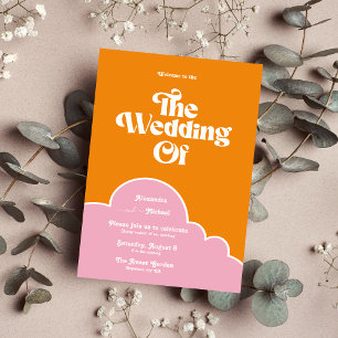 Modern Minimalist Vibrand Orange and Pink Wedding Invitation
