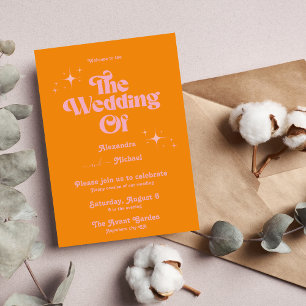 Modern Minimalist Vibrand Orange and Pink Wedding Invitation