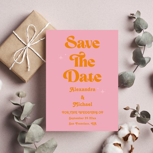 Modern Minimalist Vibrand Orange and Pink Wedding  Save The Date