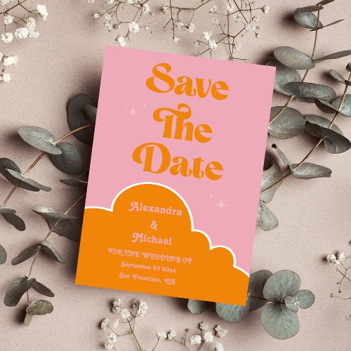 Modern Minimalist Vibrand Orange and Pink Wedding  Save The Date