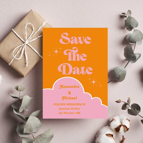 Modern Minimalist Vibrand Orange and Pink Wedding  Save The Date