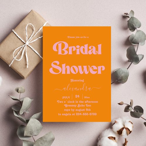 Modern Minimalist Vibrant Orange and Pink Bridal Invitation