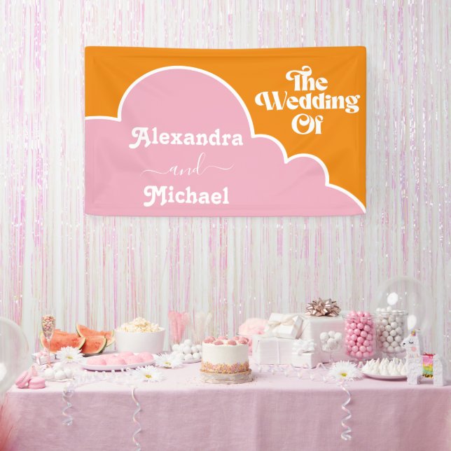 Modern Minimalist Vibrant Orange and Pink Wedding Banner (Party)
