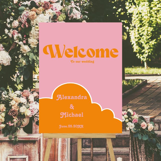 Modern Minimalist Vibrant Orange and Pink Wedding  Foam Board (Creator Uploaded)