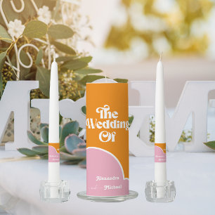 Modern Minimalist Vibrant Orange and Pink Wedding Unity Candle Set