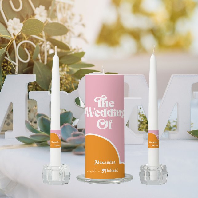 Modern Minimalist Vibrant Orange and Pink Wedding  Unity Candle Set (Creator Uploaded)