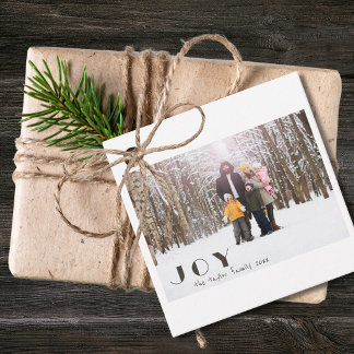Modern Minimalist Vintage Joy religious Photo Favor Tags