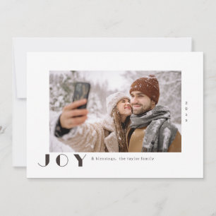 Modern Minimalist Vintage Joy religious Photo Holiday Card