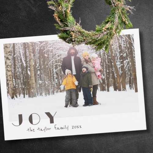 Modern Minimalist Vintage Joy religious Photo Holiday Card