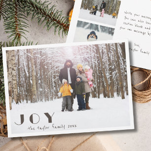 Modern Minimalist Vintage Joy religious Photo Holiday Card