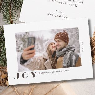 Modern Minimalist Vintage Joy religious Photo Holiday Card