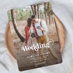 Modern Minimalist Vintage Retro Photo Wedding Invitation