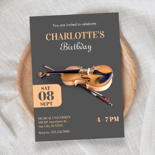 Modern minimalist violin birthday invitation (Creator Uploaded)